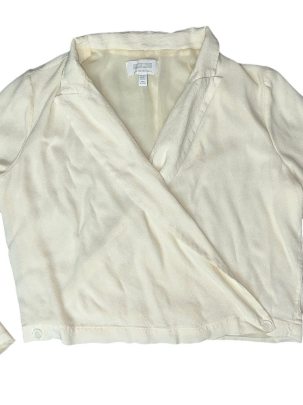 Ett:twa By Anthropologie Ivory Long Sleeve Open Wrap Around Blouse Size 12